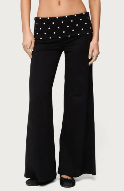 Edikted Reeva Polka Dot Fold Over Pants In Black