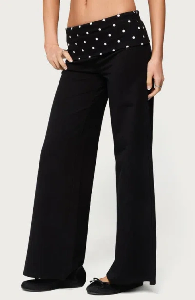 Edikted Reeva Polka Dot Fold Over Pants In Black