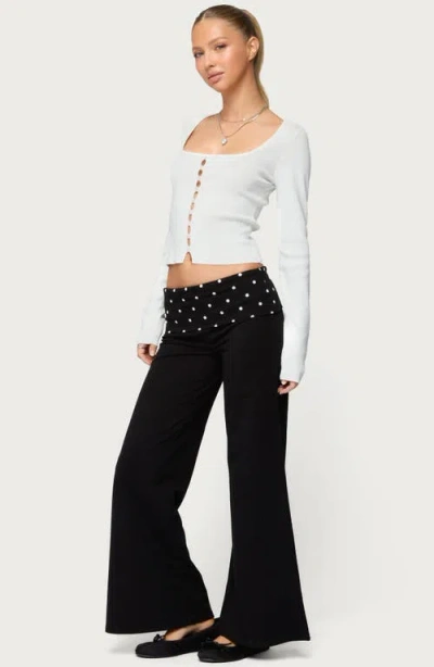Edikted Reeva Polka Dot Fold Over Pants In Black