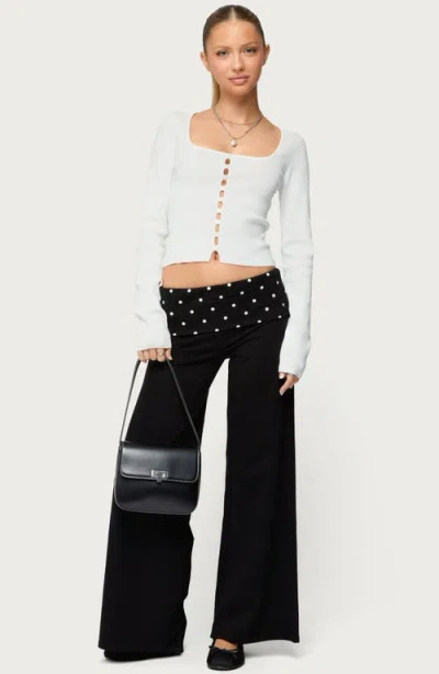 Edikted Reeva Polka Dot Fold Over Pants In Black