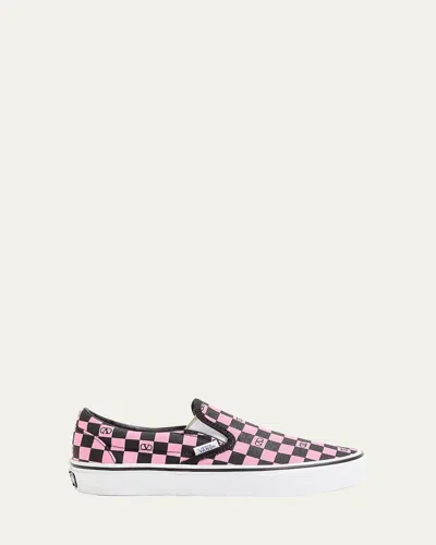 Valentino Garavani  Garavani And Vans Fabric Slip-on Trainer With Vlogo Checkerboard Print In Pink