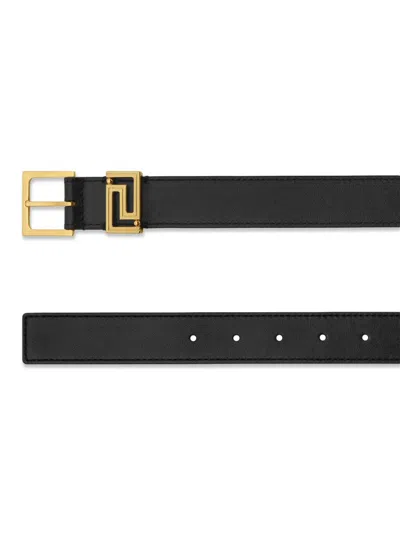 Versace Greca Leather Belt 1.2" In Black
