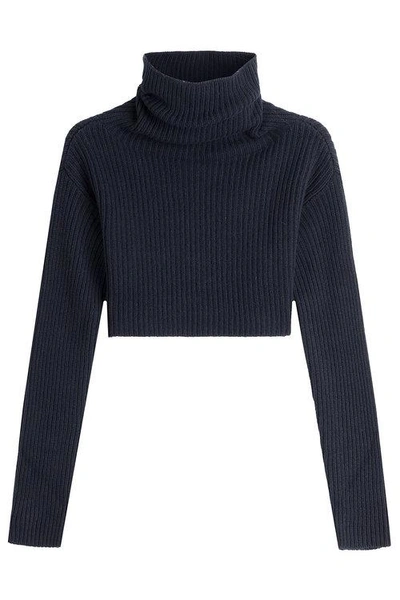 Valentino Cropped Turtleneck Pullover With Virgin Wool And Cashmere In Blue