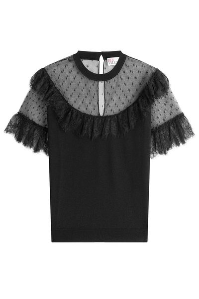 Red Valentino Knit Top With Point D'esprit And Lace