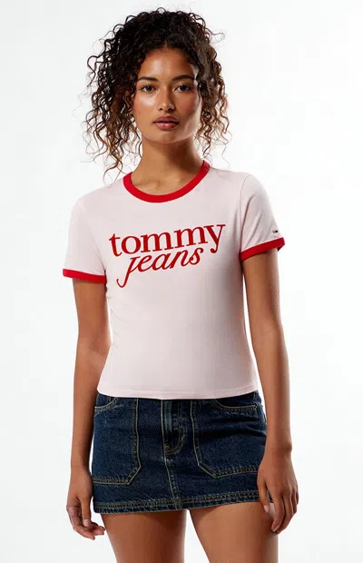 Tommy Jeans Script Ringer T-shirt In Pink