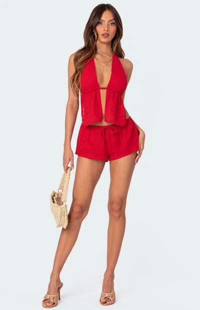 Edikted Cayenne Eyelet Micro Shorts In Red