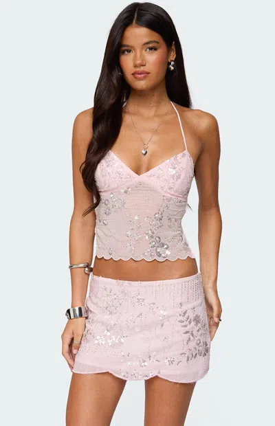 Edikted Nelley Sequin Beaded Open Back Halter Top In Multi