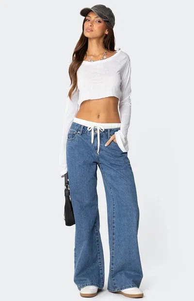 Edikted Drawstring Boxer Detail Jeans In Blue