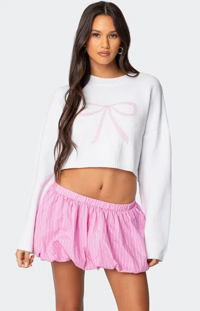 Edikted Bow Crop Sweater In White