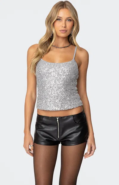 Edikted Celene Sequin Tank Top In Silver