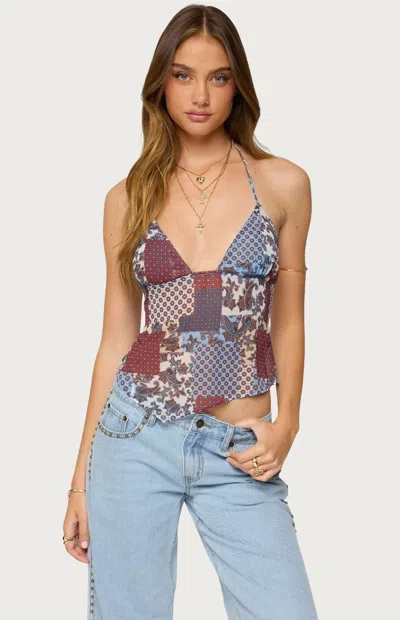 Edikted Mixed Patchwork Backless Halter Tank In Multi