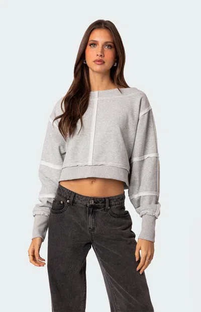 Edikted Inside Out Crop Sweatshirt In Gray