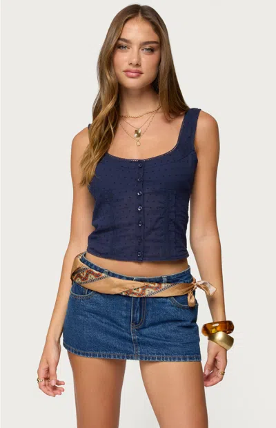 Edikted Embroidered Front Button Crop Tank In Multi