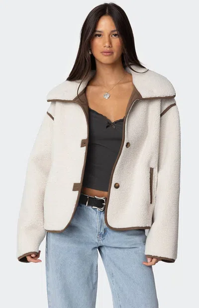 Edikted Frost Oversized Shearling Jacket In White