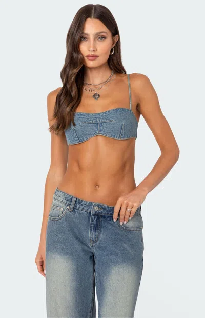 Edikted Brandy Denim Bralette In Blue