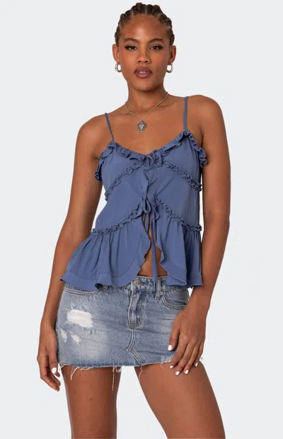 Edikted Juniper Ruffle Tie Front Camisole In Blue