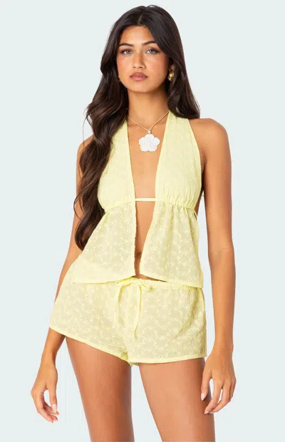 Edikted Cayenne Eyelet Split Front Halter Top In Yellow