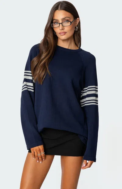 Edikted Contrast Stripe Oversize Sweater In Blue