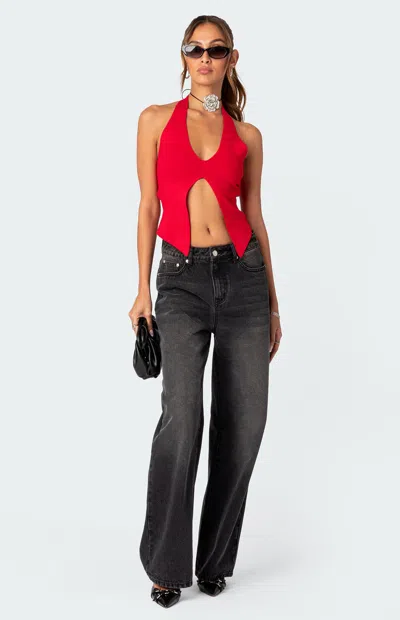 Edikted Sculpt Split Front Halter Top In Red