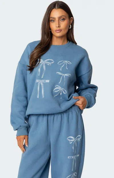 Edikted Bow Bliss Oversized Sweatshirt In Blue