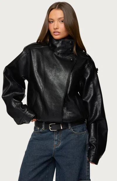 Edikted Jaicee High Neck Oversized Jacket In Blue