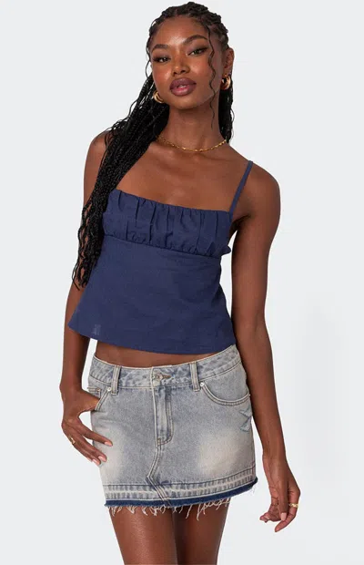 Edikted Linen Look Open Back Top In Blue
