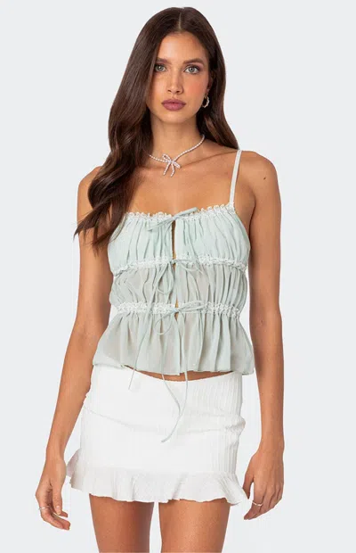 Edikted Addy Tie Front Chiffon Camisole In Blue