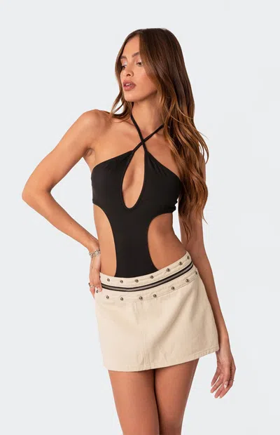 Edikted Unity Cutout Halter Bodysuit In Black