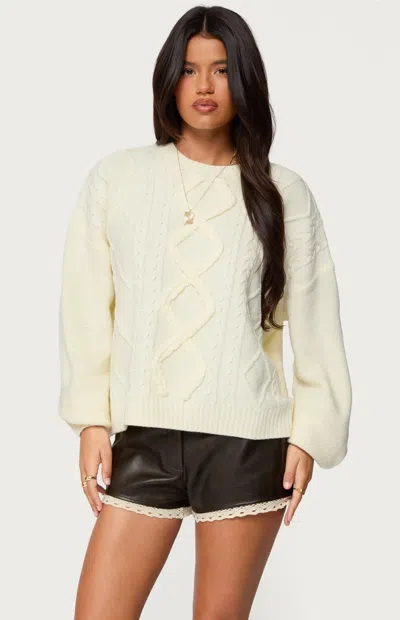 Edikted Braided Cable Knit Oversized Sweater In White