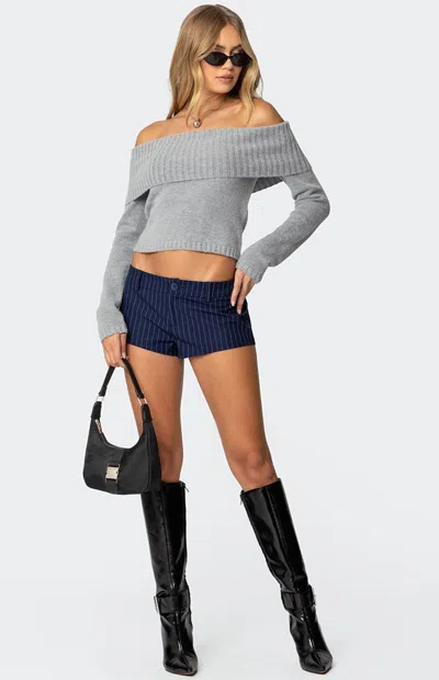 Edikted Harrison Pinstripe Low Rise Microshorts In Blue
