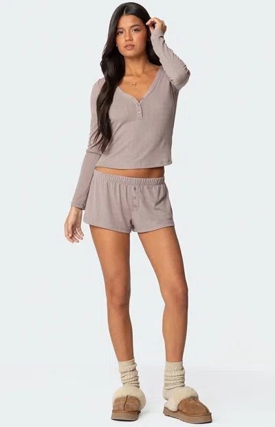 Edikted Keely Pointelle Pull-on Shorts In Gray