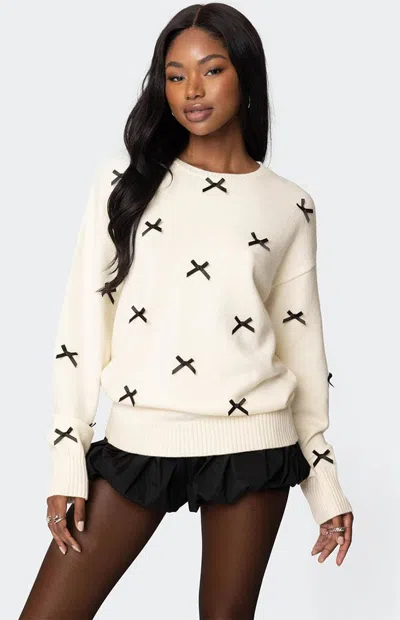 Edikted Satin Bow Oversized Sweater In White