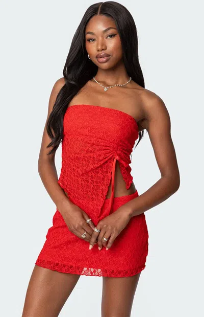 Edikted Amara Strapless Lace Top In Red