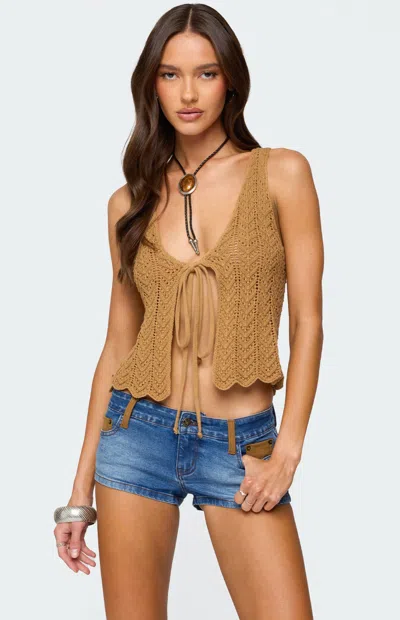 Edikted Sadiee Split Front Knit Top In Brown
