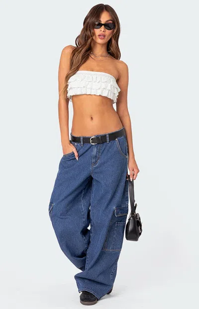 Edikted Super Oversized Belted Boyfriend Jeans In Blue