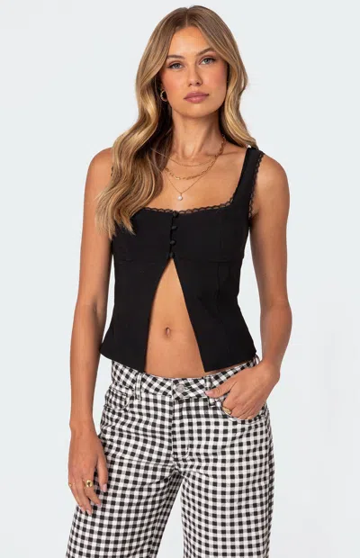 Edikted Odette Split Front Tailored Top In Black