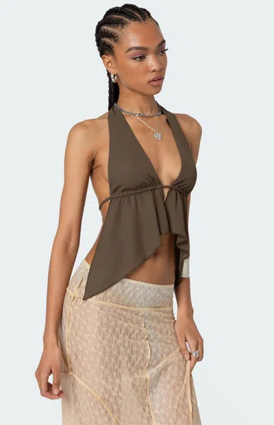 Edikted Freda Open Back Chiffon Top In Brown