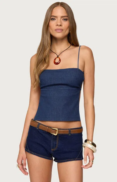 Edikted Conley Backless Denim Top In Blue