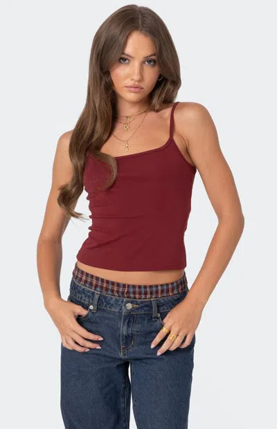 Edikted Basic Babe Crop Stretch Cotton Camisole In Burgundy
