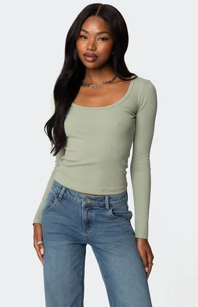 Edikted Makenna Rib Scoop Neck Top In Green