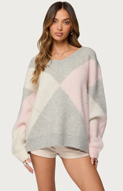 Edikted Elda Argyle Oversize Sweater In Multi