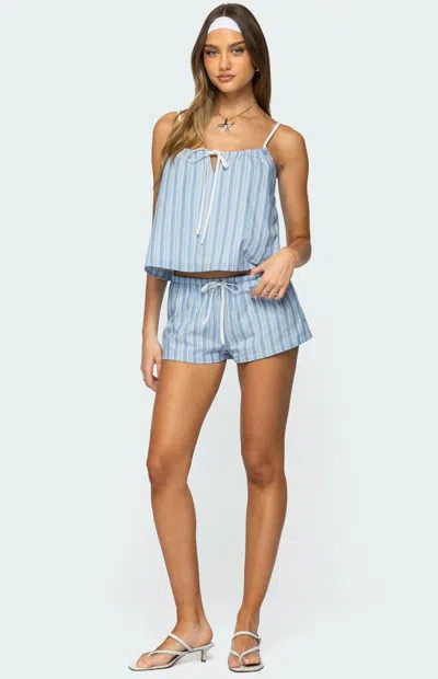 Edikted Birkley Stripe Pull-on Shorts In Blue