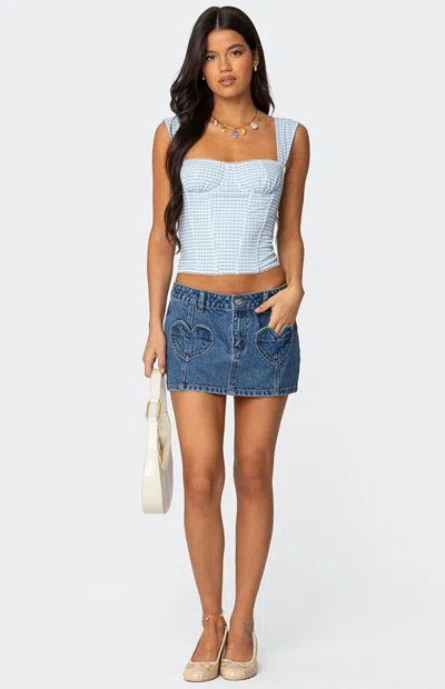 Edikted Marcella Gingham Mesh Corset Top In Blue