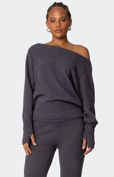 Edikted Plush Oversized Asymmetric Sweater In Purple