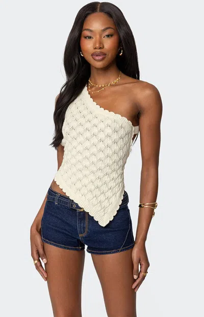 Edikted Codi Asymmetric One-shoulder Open Back Knit Top In White