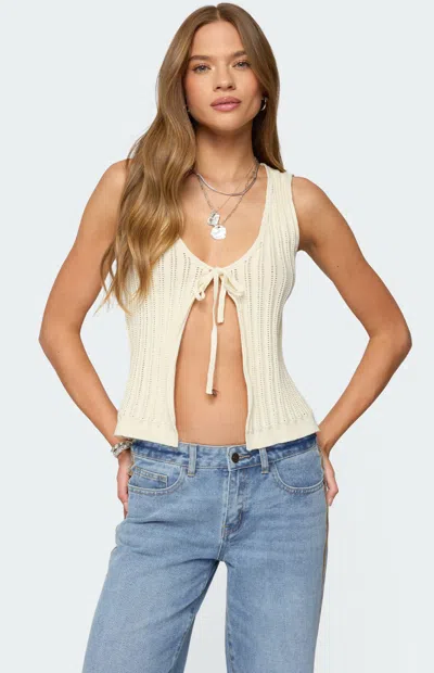 Edikted Verona Split Front Knit Top In Neutral