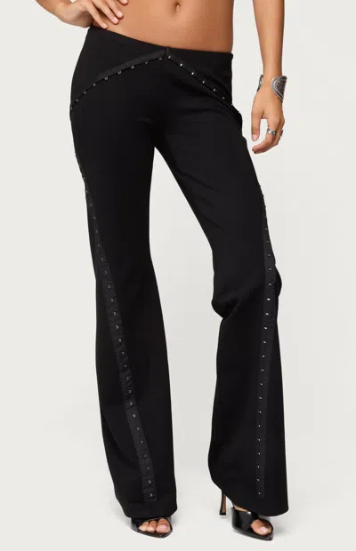 Edikted Hook & Eye Low Rise Bootcut Pants In Black
