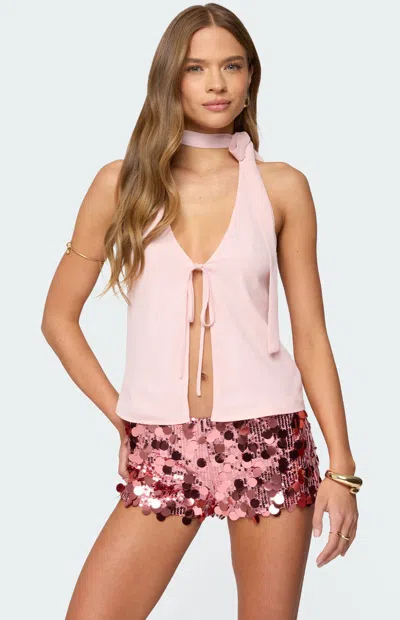 Edikted Rivere Split Front Halter Top In Pink