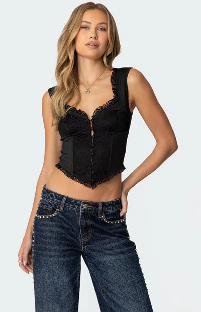 Edikted Button Front Lacey Corset In Black