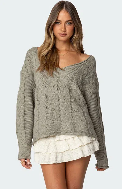 Edikted Inga Oversized Cable Knit Sweater In Green